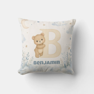 Personalized Baby Boy Bear Letter B Throw Pillow