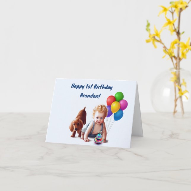 Personalized Baby Boy Birthday Card (Yellow Flower)