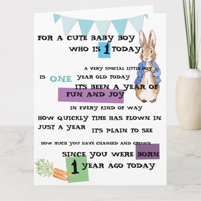Personalized Baby Boy Birthday Card - Peter Rabbit (Front)