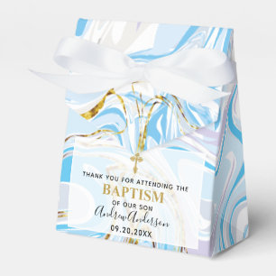 Personalized Baby Boy Blue Abstract Marble Baptism Favor Box