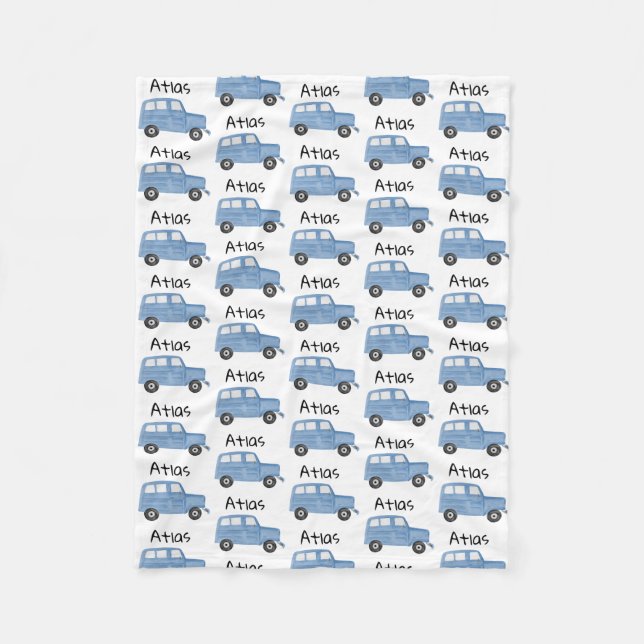 Personalized Baby Boy Blue Jeep Car Fleece Blanket (Front)