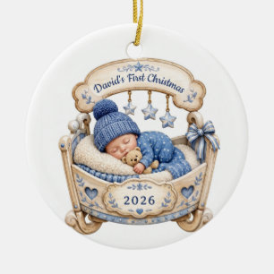 Personalized Baby Boy First Christmas 2026 Ornamen Ceramic Ornament