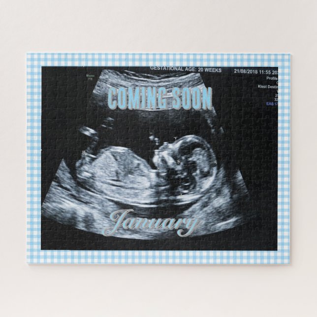Personalized Baby Boy Gender Reveal Sonogram Pic Jigsaw Puzzle (Horizontal)