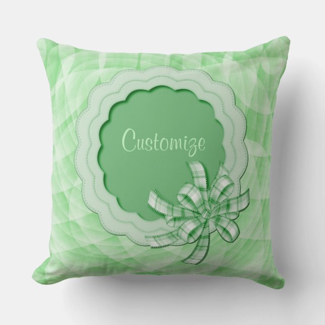 Personalized Baby Boy Green Scalloped Frame Pillow (Front)