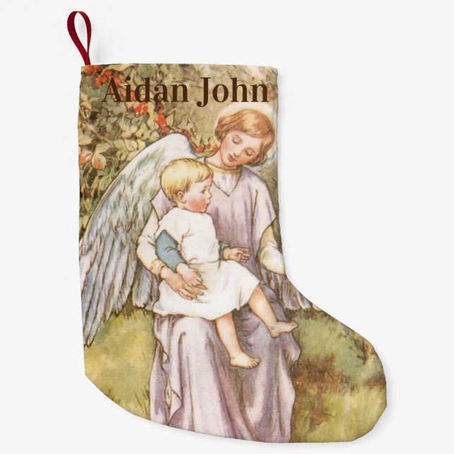 Personalized Baby Boy Guardian Angel Small Christmas Stocking (Front)