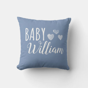 Personalized Baby boy Hearts name Throw Pillow