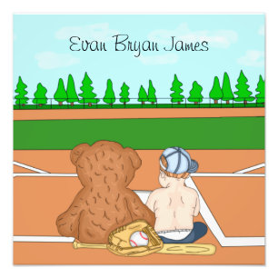 Personalized Baby Boy in Baseball Cap Teddy Bear  Photo Print