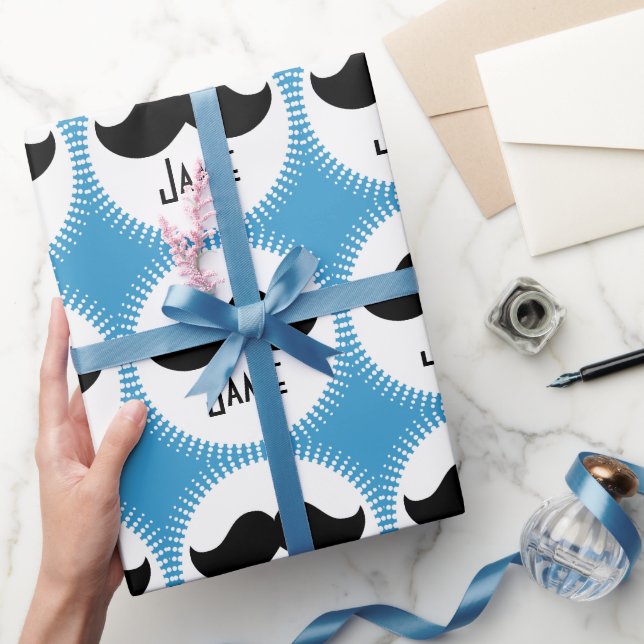 Personalized Baby Boy Moustache Wrapping Paper (Gifting)