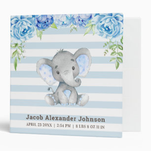 Personalized Baby Boy Newborn Blue Elephant Album Binder