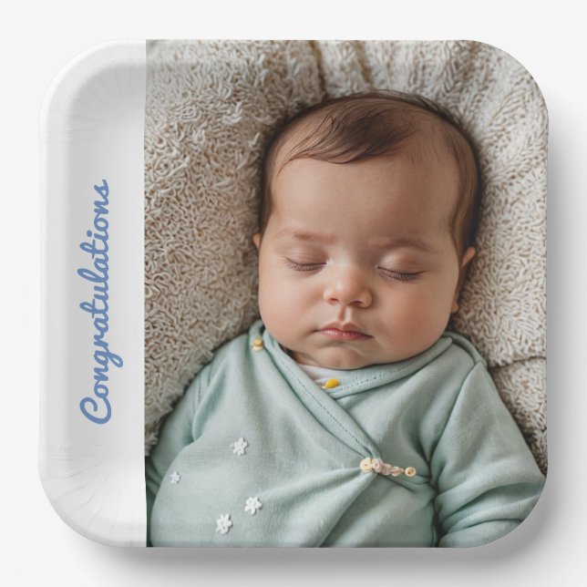 Personalized Baby Boy Newborn name & photo Paper Plate (Front)