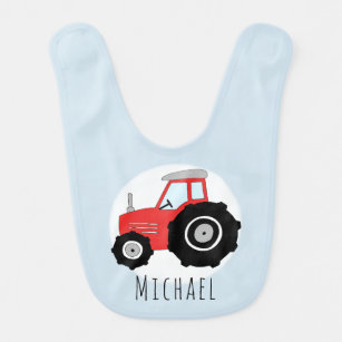 Personalized Baby Boy Red Farm Tractor with Name Bib