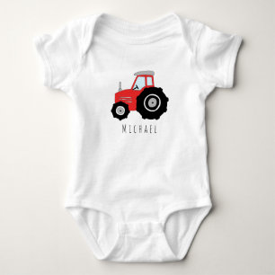 Personalized Baby Boy Red Farm Tractor with Name Bodysuit