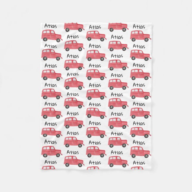 Personalized Baby Boy Red Jeep Car Fleece Blanket (Front)