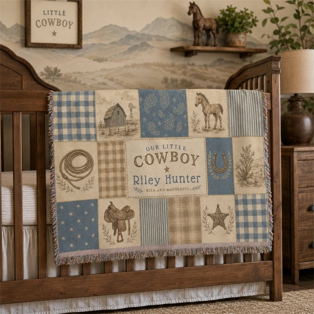Personalized Baby Boy Western Cowboy Patchwork Throw Blanket (Creator Uploaded)