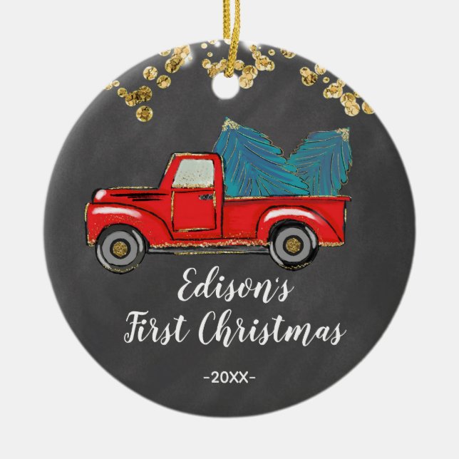 Personalized Baby Boy's First Christmas Ceramic Ornament (Front)