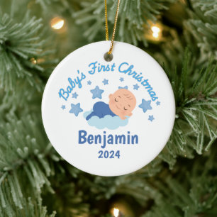 Personalized Baby Boys First Christmas Ceramic Ornament