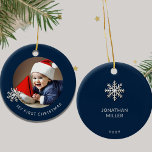 Personalized Baby Boy's First Christmas Ornament<br><div class="desc">Celebrate your little prince's debut holiday with this Personalized Baby Boy's First Christmas Ornament. Designed for your unique touch, this ornament features a charming snowflake-framed space for a treasured photo of your baby boy. "My First Christmas" is elegantly displayed in sans-serif font below the photo, exuding warmth and joy. The...</div>