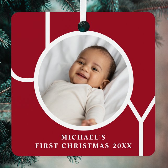 Personalized Baby Boy's First Christmas Photo  Metal Ornament (Creator Uploaded)