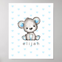 Personalized Baby Boy's Teddy Bear Blue Hearts