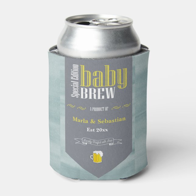 Personalized Baby Brew Beer Label Funny Shower  Can Cooler (Can Front)