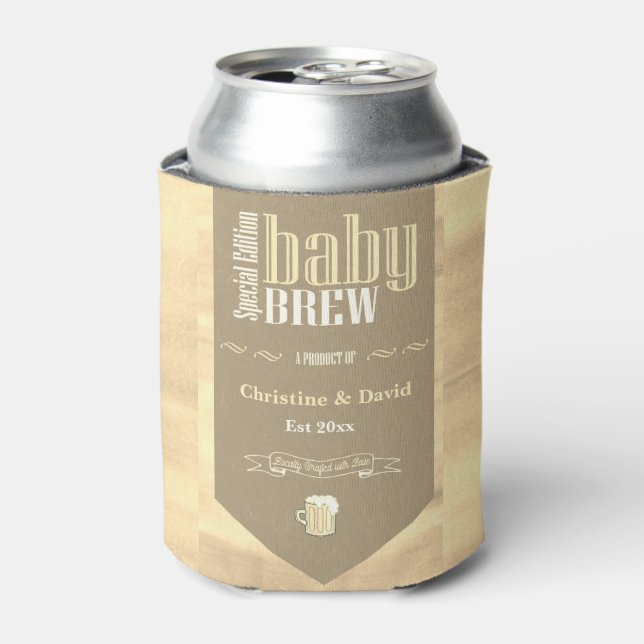 Personalized Baby Brew Beer Label Funny Shower  Can Cooler (Can Front)