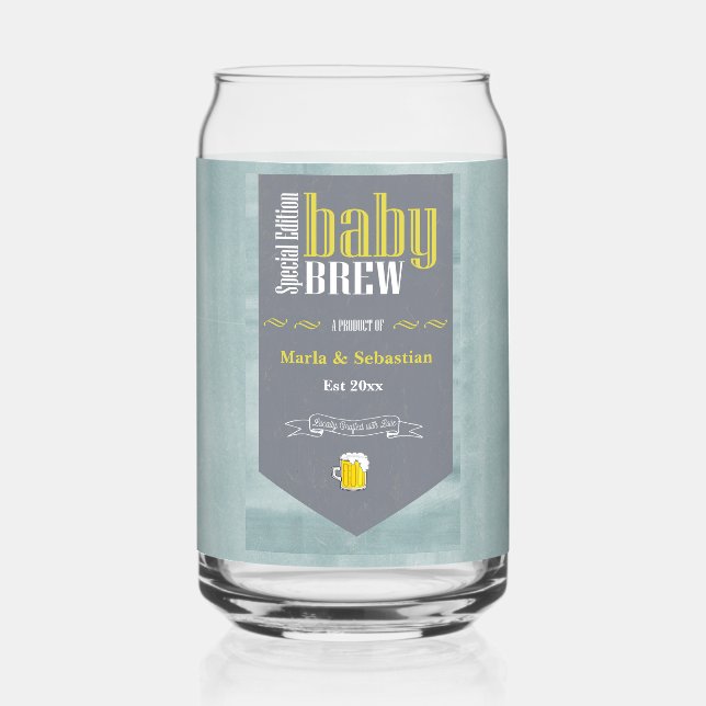 Personalized Baby Brew Beer Label Funny Shower  Can Glass (Front)