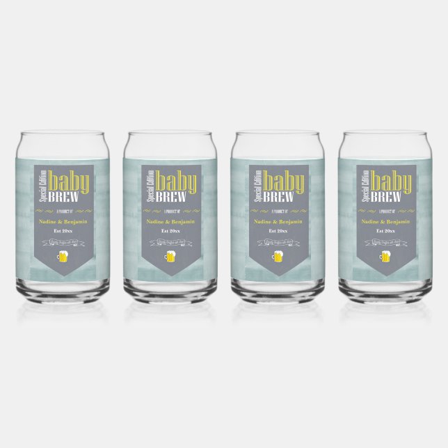 Personalized Baby Brew Beer Label Funny Shower Can Glass (Back)