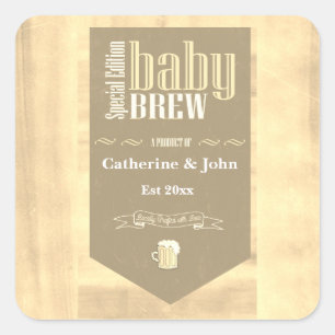 Personalized Baby Brew Funny Shower Sepia Square Sticker