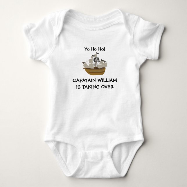 Personalized Baby Captain Pirate Ship Bodysuit (Front)
