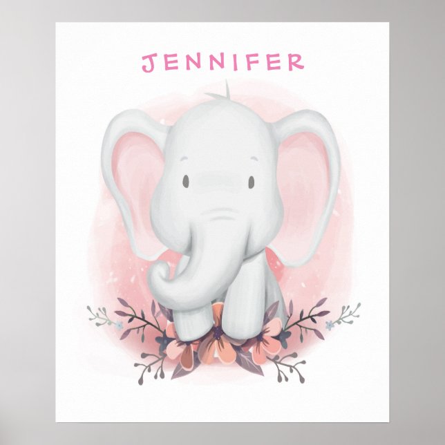 Personalized Baby Cartoon Elephant Poster (Front)