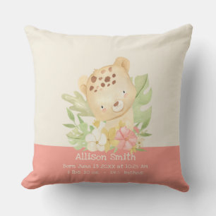 Personalized Baby Cheetah Birth Stats Throw Pillow