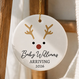 Personalized Baby Coming Soon Reindeer Christmas Ceramic Ornament
