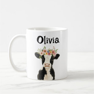 Personalized Baby Cow with Floral Wreath Coffee Mug