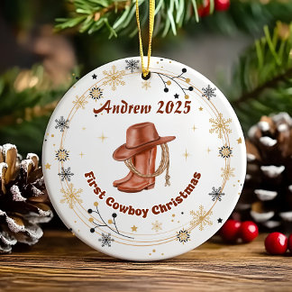 Personalized Baby Cowboy First Christmas Ceramic Ceramic Ornament