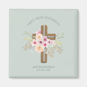 Personalized BABY Dedication Floral Cross Magnet