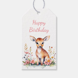 Personalized Baby Deer in Flowers Girl's Birthday  Gift Tags
