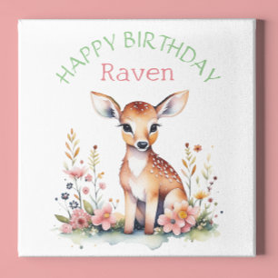 Personalized Baby Deer in Flowers Girl's Birthday  Poster