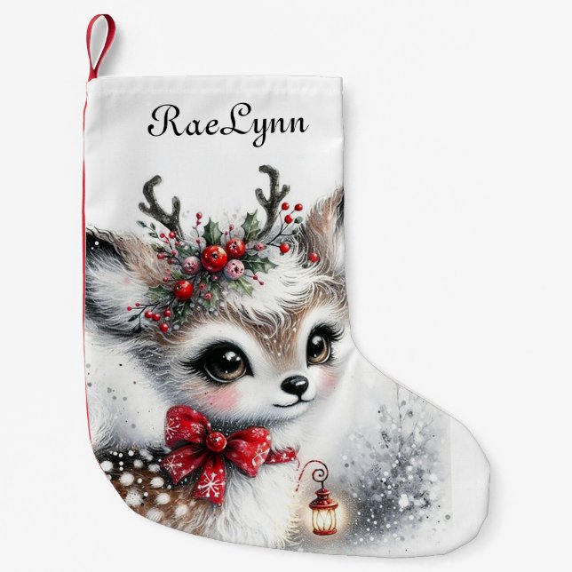 Personalized Baby Deer Small Christmas Stocking (Front)