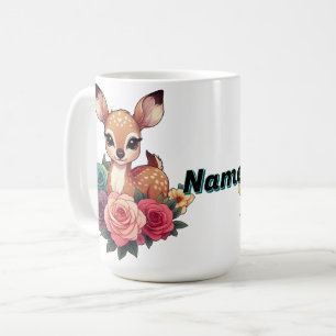 Personalized Baby Deer with Roses Woodland Floral Coffee Mug