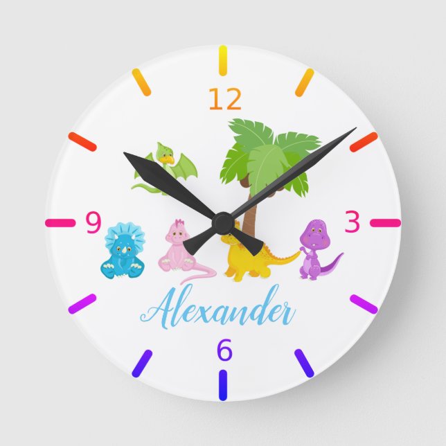 Personalized Baby Dinosaur & Friends Round Clock (Front)