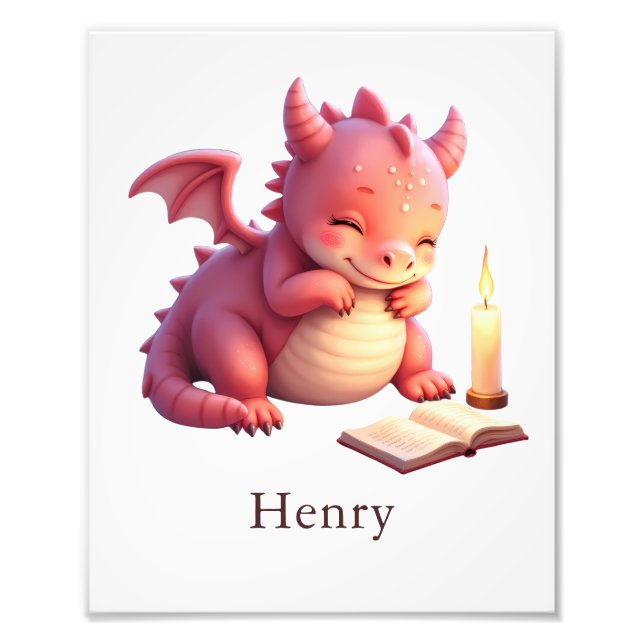 Personalized Baby Dragon Art Print Nursery Name  (Front)