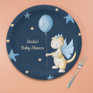 Personalized Baby Dragon with Balloon Baby Shower Paper Plate