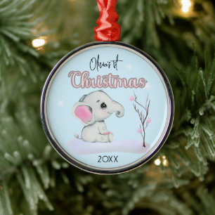 Personalized Baby Elephant, Baby's First Christmas Metal Ornament