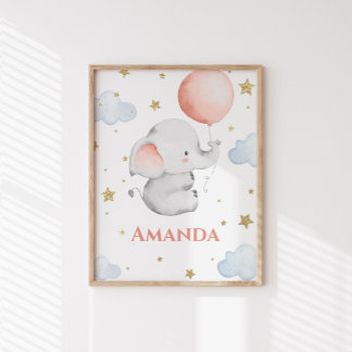 Personalized Baby Elephant Custom Name Poster