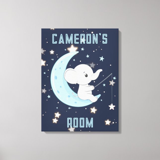 Personalized Baby Elephant Fishing 4 Stars Canvas (Front)