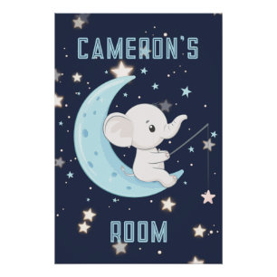 Personalized Baby Elephant Fishing 4 Stars Poster 