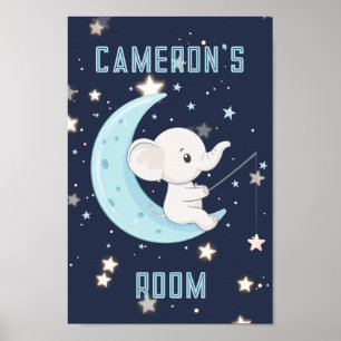 Personalized Baby Elephant Fishing 4 Stars Poster 