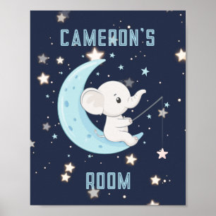 Personalized Baby Elephant Fishing 4 Stars Poster 
