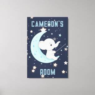 Personalized Baby Elephant Fishing 4 Stars Poster Canvas Print