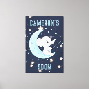 Personalized Baby Elephant Fishing 4 Stars Poster Canvas Print